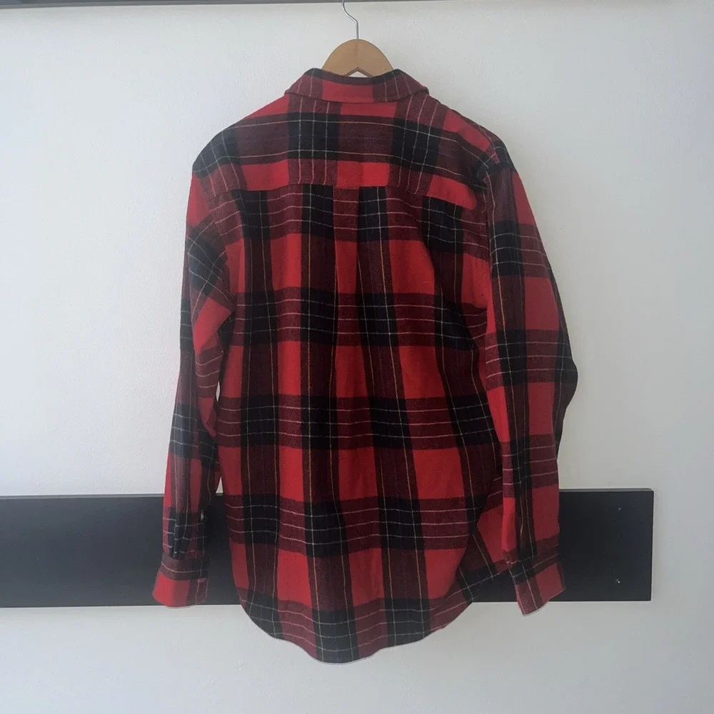 Men's Vintage Eddie‎ Bauer Wool Buffalo Plaid Red, Heavy Button Up Shirt. Large